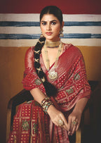 Joban Fashion Red Dull Moss Brasso Saree - Distacart