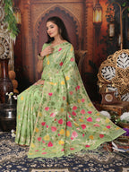 Shree Shyam Fashion Linen Cotton Green Saree - Distacart