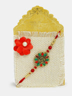NVR Men Red & Gold-Toned Stone-Studded Rakhi With Roli Chawal & Chocolate - Distacart