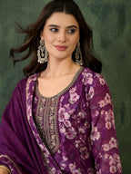 The52 Women's Beautiful Embroidery Work Chinon silk Fabric Straight Kurta Pant and Dupatta Set - Distacart