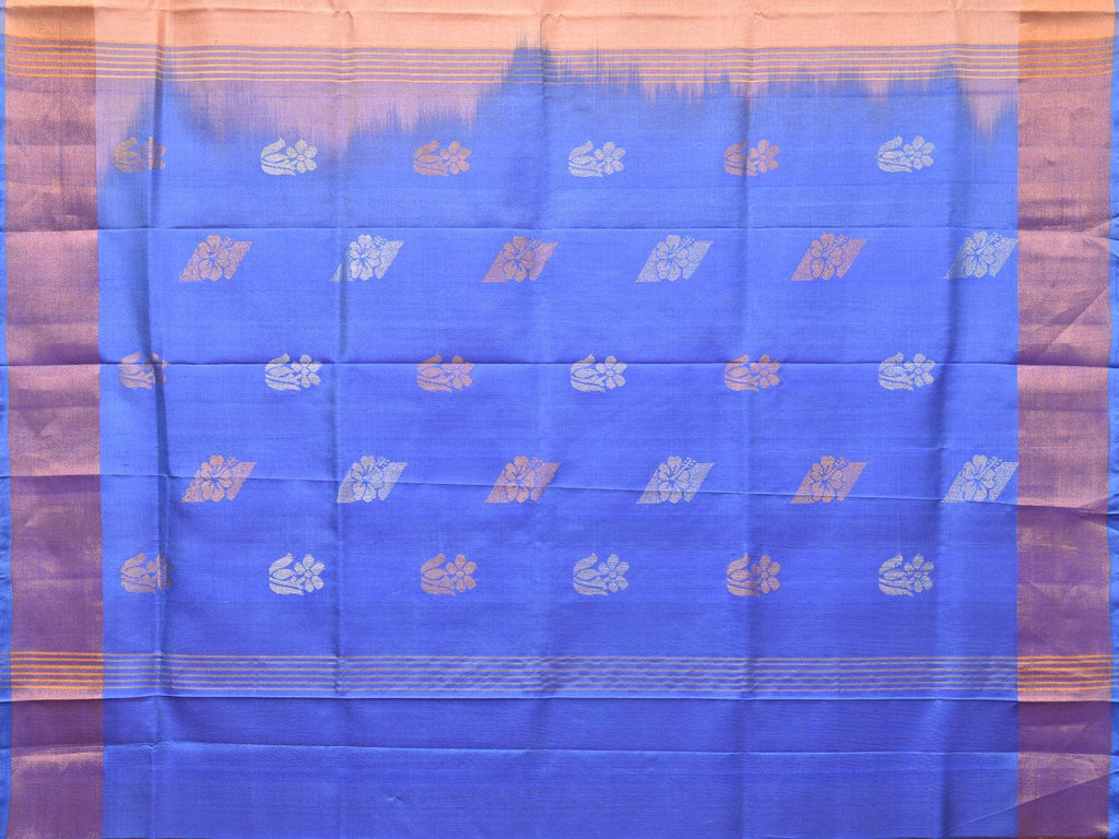 Peach and Light Blue Uppada Silk Handloom Saree with Body Buta Design - Global Threads