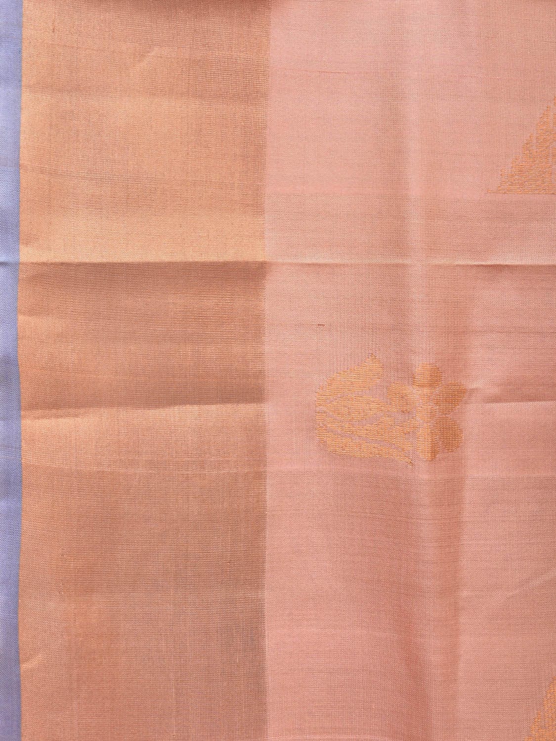 Peach and Light Blue Uppada Silk Handloom Saree with Body Buta Design - Global Threads