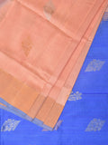 Peach and Light Blue Uppada Silk Handloom Saree with Body Buta Design - Global Threads