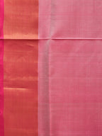 Peach and Pink Uppada Silk Handloom Plain Saree with Contrast Pallu Design - Global Threads