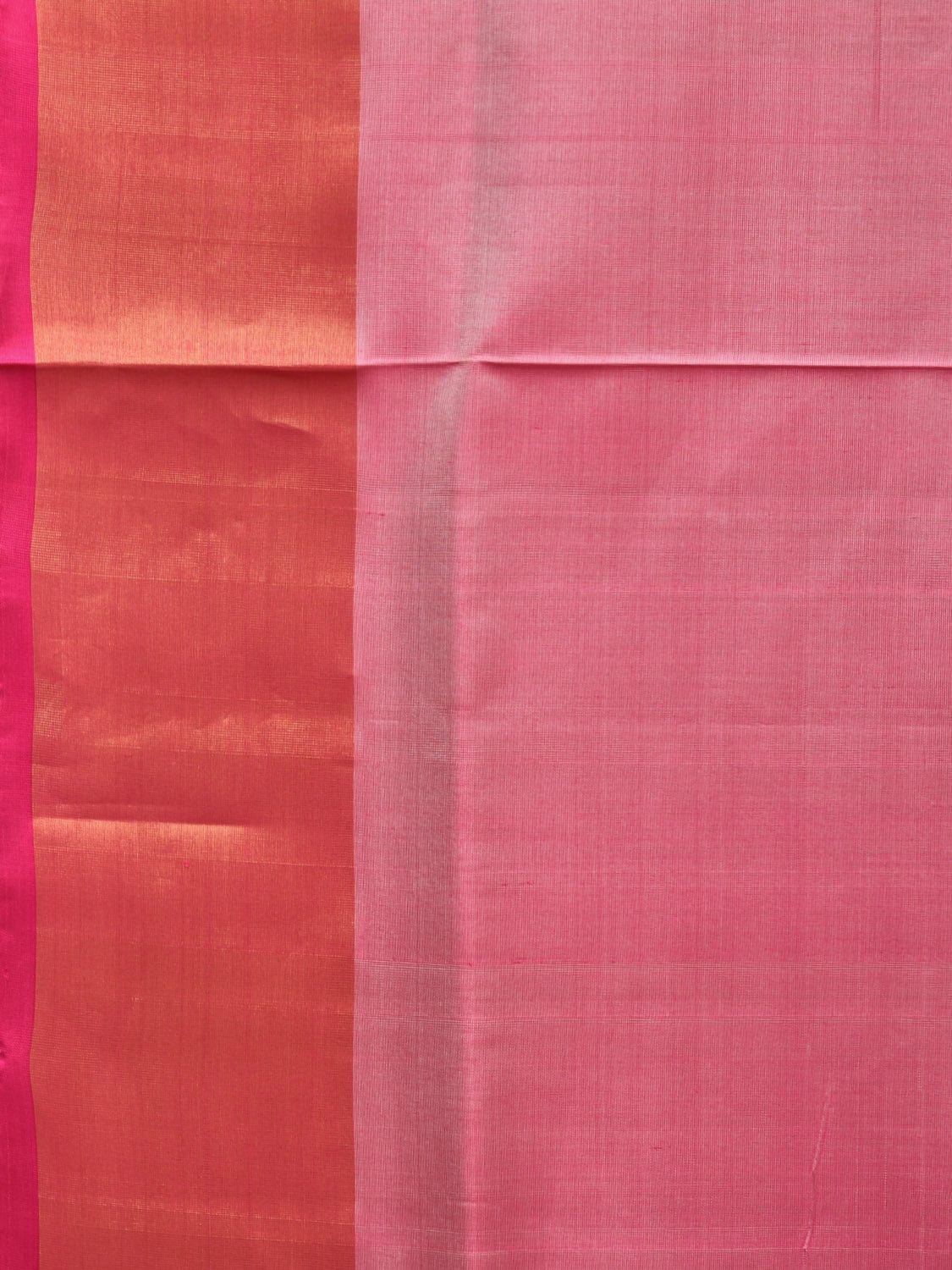 Peach and Pink Uppada Silk Handloom Plain Saree with Contrast Pallu Design - Global Threads