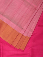 Peach and Pink Uppada Silk Handloom Plain Saree with Contrast Pallu Design - Global Threads