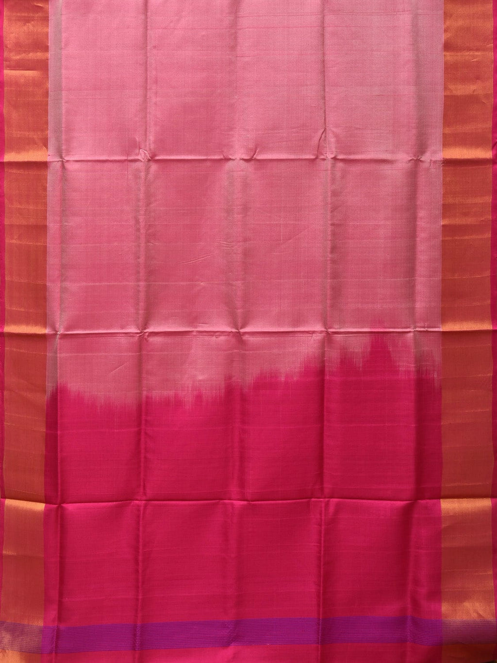 Peach and Pink Uppada Silk Handloom Plain Saree with Contrast Pallu Design - Global Threads