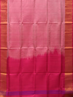 Peach and Pink Uppada Silk Handloom Plain Saree with Contrast Pallu Design - Global Threads