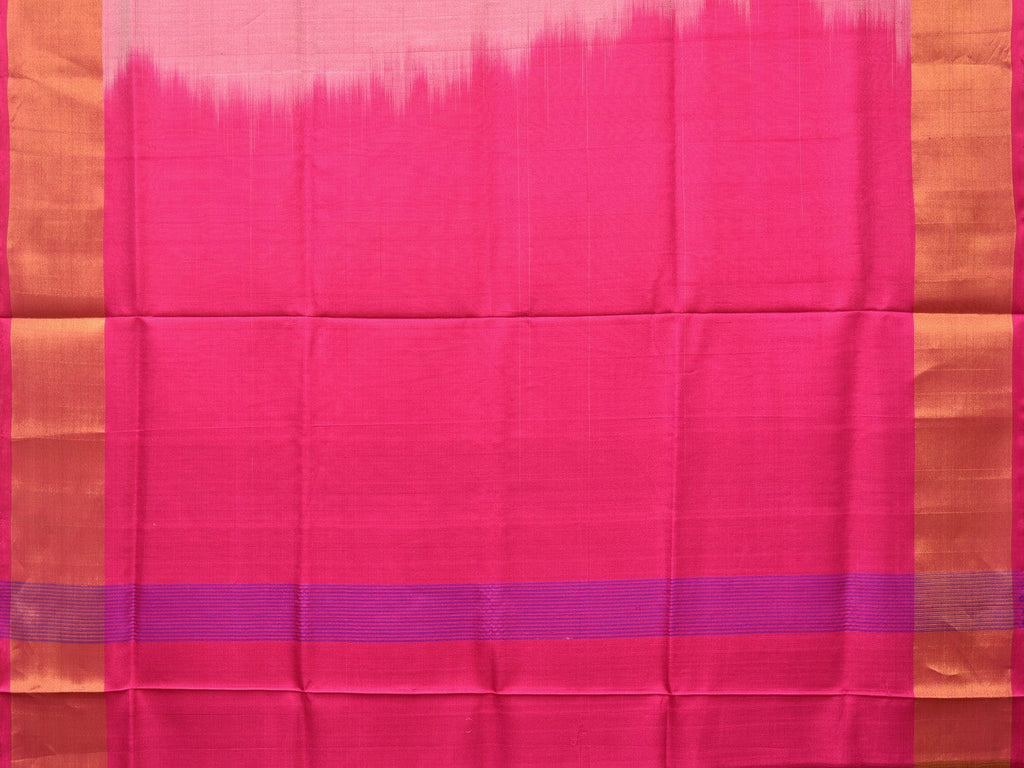 Peach and Pink Uppada Silk Handloom Plain Saree with Contrast Pallu Design - Global Threads