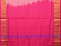 Peach and Pink Uppada Silk Handloom Plain Saree with Contrast Pallu Design - Global Threads