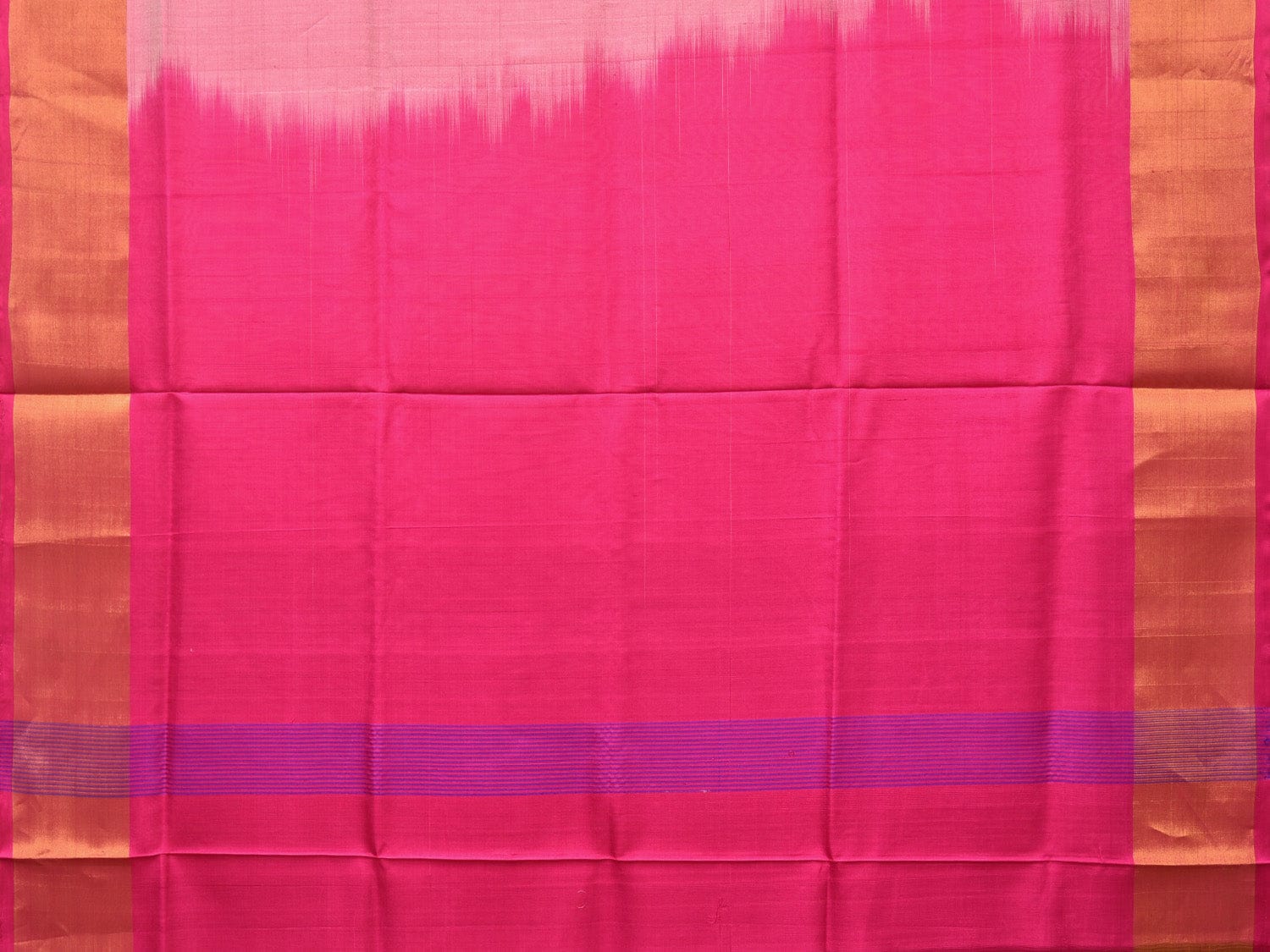 Peach and Pink Uppada Silk Handloom Plain Saree with Contrast Pallu Design - Global Threads