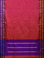 Peach and Purple Narayanpet Silk Saree with Checks Design No Blouse - Global Threads