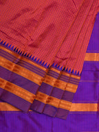 Peach and Purple Narayanpet Silk Saree with Checks Design No Blouse - Global Threads