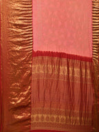 Peach Bandhani Kanchipuram Silk Handloom Saree with Pallu and Border Design - Global Threads