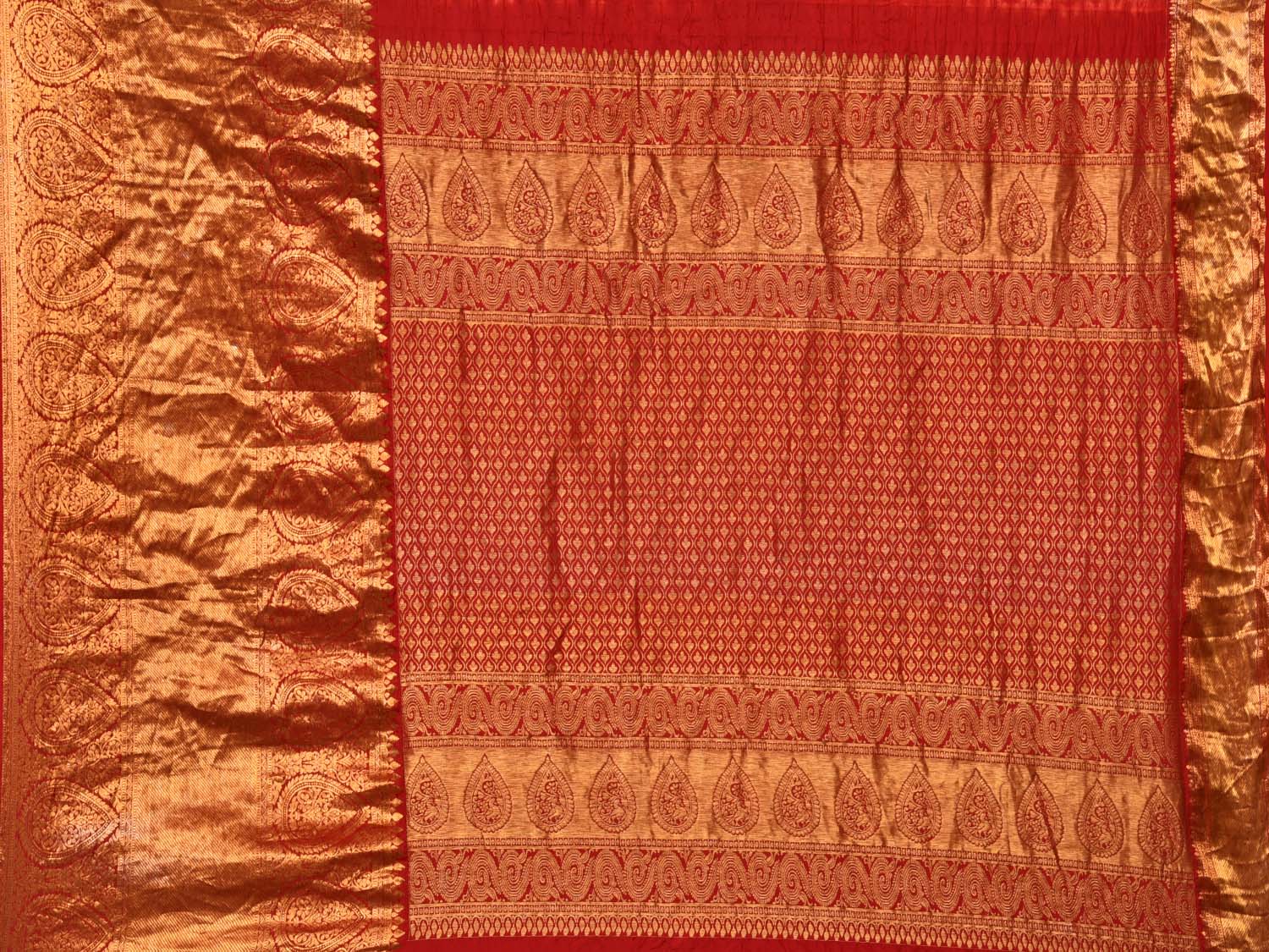 Peach Bandhani Kanchipuram Silk Handloom Saree with Pallu and Border Design - Global Threads