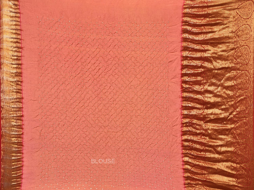 Peach Bandhani Kanchipuram Silk Handloom Saree with Pallu and Border Design - Global Threads