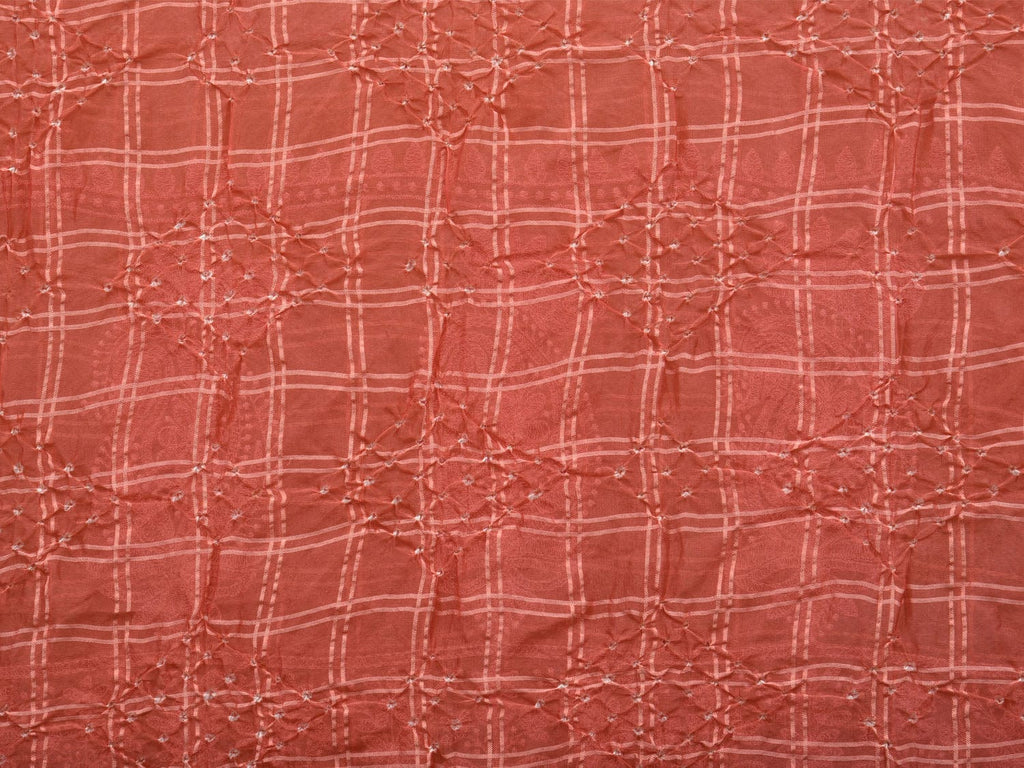 Peach Bandhani Silk Handloom Dupatta with Mango and Border Design - Global Threads