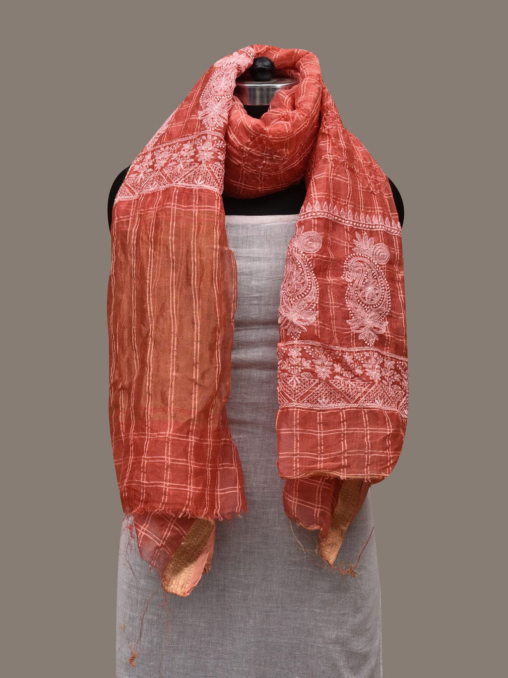 Peach Bandhani Silk Handloom Dupatta with Mango and Border Design - Global Threads