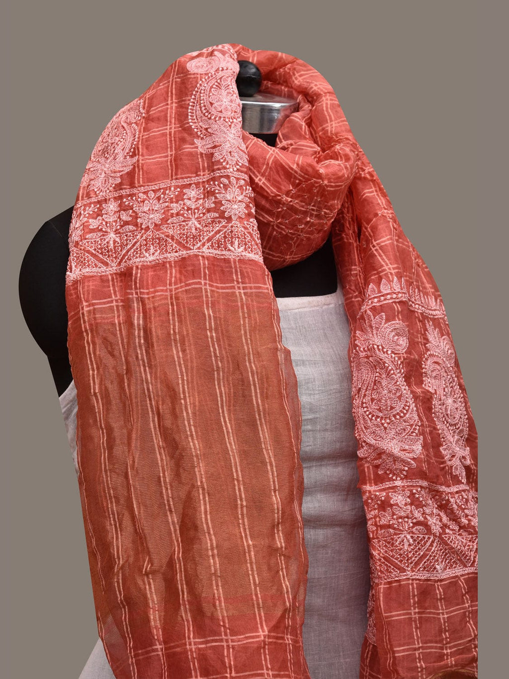 Peach Bandhani Silk Handloom Dupatta with Mango and Border Design - Global Threads