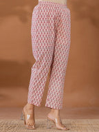 Yufta Peach Cotton Anarkali Square Neck Kurta Dupatta Set