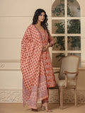 Yufta Peach Cotton Sequins_Work Kurta Dupatta Set