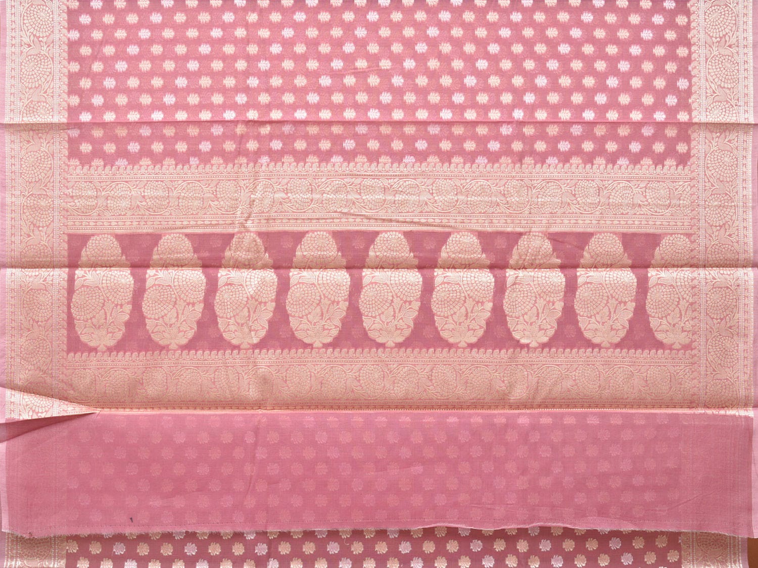 Peach Cut Work Cotton Silk Saree with All Over Banaras Design - Global Threads