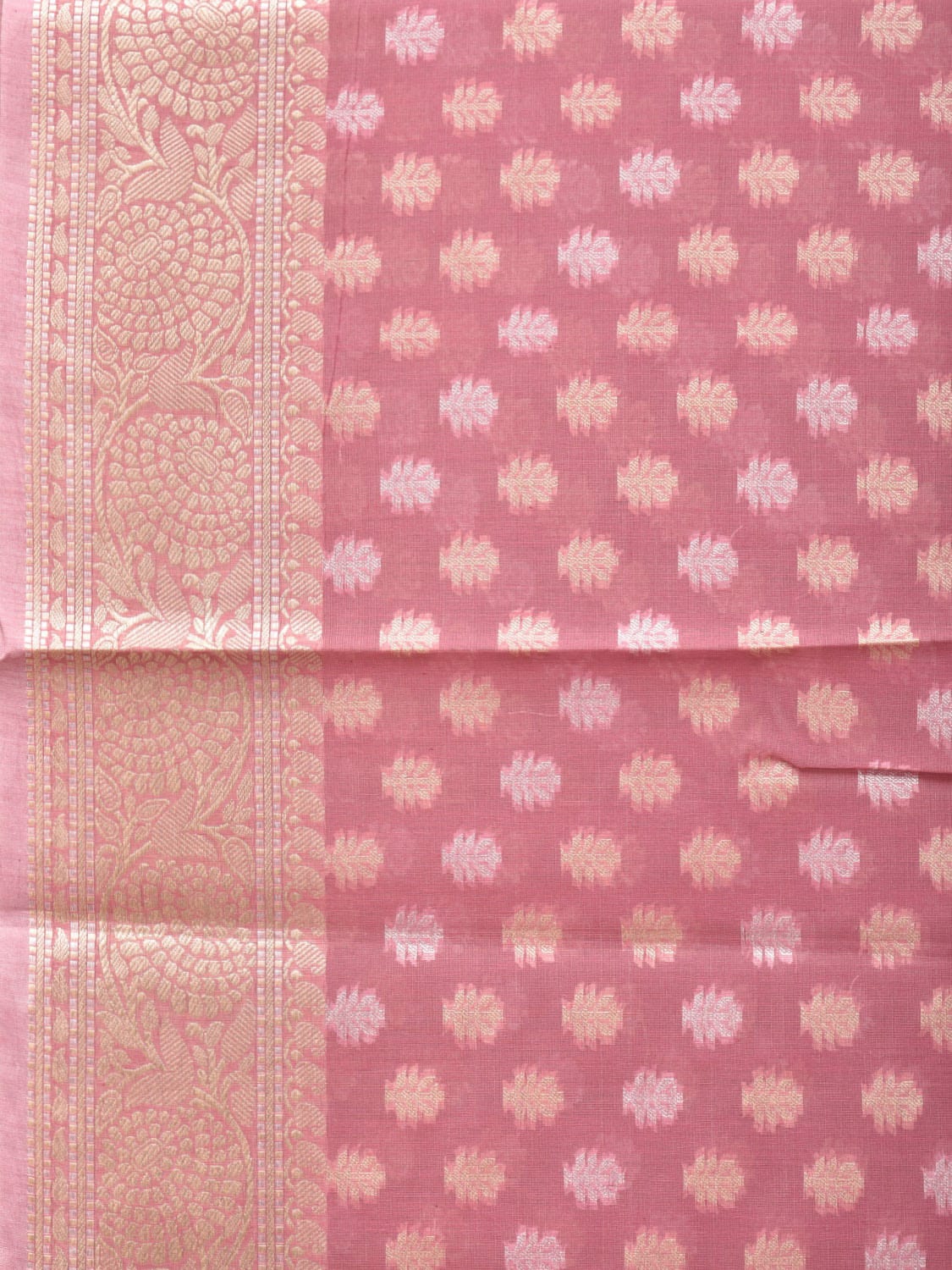 Peach Cut Work Cotton Silk Saree with All Over Banaras Design - Global Threads