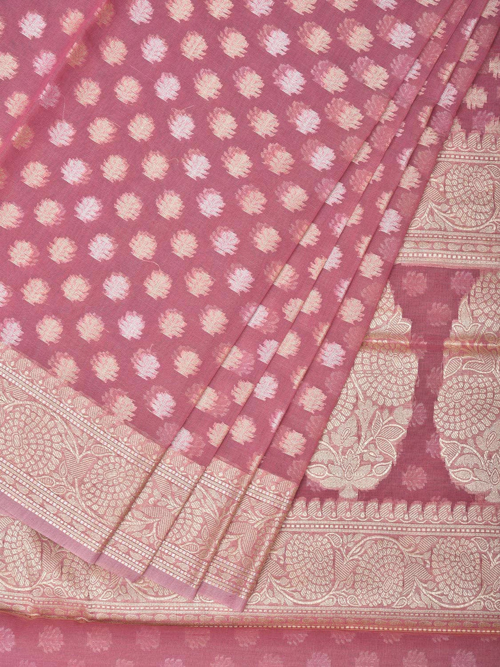 Peach Cut Work Cotton Silk Saree with All Over Banaras Design - Global Threads