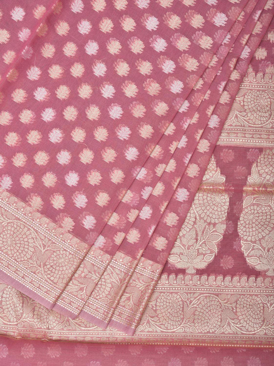 Peach Cut Work Cotton Silk Saree with All Over Banaras Design - Global Threads