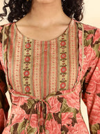 Yufta Peach Floral Print Sequins Work Anarkali Kurta And Trouser With Dupatta Set - Distacart