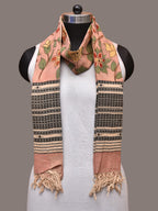 Peach Kalamkari Hand Painted Cotton Bhujodi Handloom Dupatta with Floral Design - Global Threads