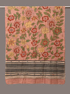 Peach Kalamkari Hand Painted Cotton Bhujodi Handloom Dupatta with Floral Design - Global Threads
