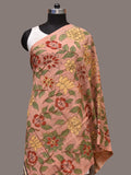 Peach Kalamkari Hand Painted Cotton Bhujodi Handloom Dupatta with Floral Design - Global Threads