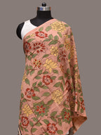 Peach Kalamkari Hand Painted Cotton Bhujodi Handloom Dupatta with Floral Design - Global Threads