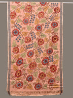 Peach Kalamkari Hand Painted Cotton Handloom Dupatta with Floral Design - Global Threads
