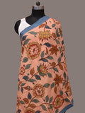 Peach Kalamkari Hand Painted Cotton Handloom Dupatta with Floral Design - Global Threads