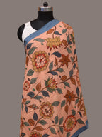 Peach Kalamkari Hand Painted Cotton Handloom Dupatta with Floral Design - Global Threads