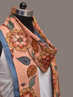 Peach Kalamkari Hand Painted Cotton Handloom Dupatta with Floral Design - Global Threads