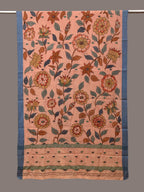 Peach Kalamkari Hand Painted Cotton Handloom Dupatta with Floral Design - Global Threads
