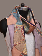 Peach Kalamkari Hand Painted Kanchipuram Silk Handloom Dupatta with Krishna and Cow Design - Global Threads