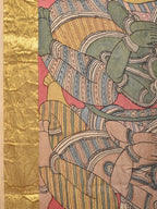 Peach Kalamkari Hand Painted Kanchipuram Silk Handloom Saree with Ramayana Design - Global Threads