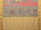 Peach Kalamkari Hand Painted Kanchipuram Silk Handloom Saree with Ramayana Design - Global Threads