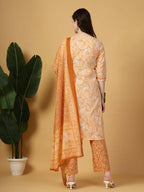 Yufta Peach Pure Cotton Kurta Dupatta Pant Set - Distacart
