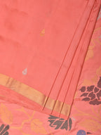 Peach Uppada Silk Handloom Saree with Birds and Floral Pallu Design - Global Threads