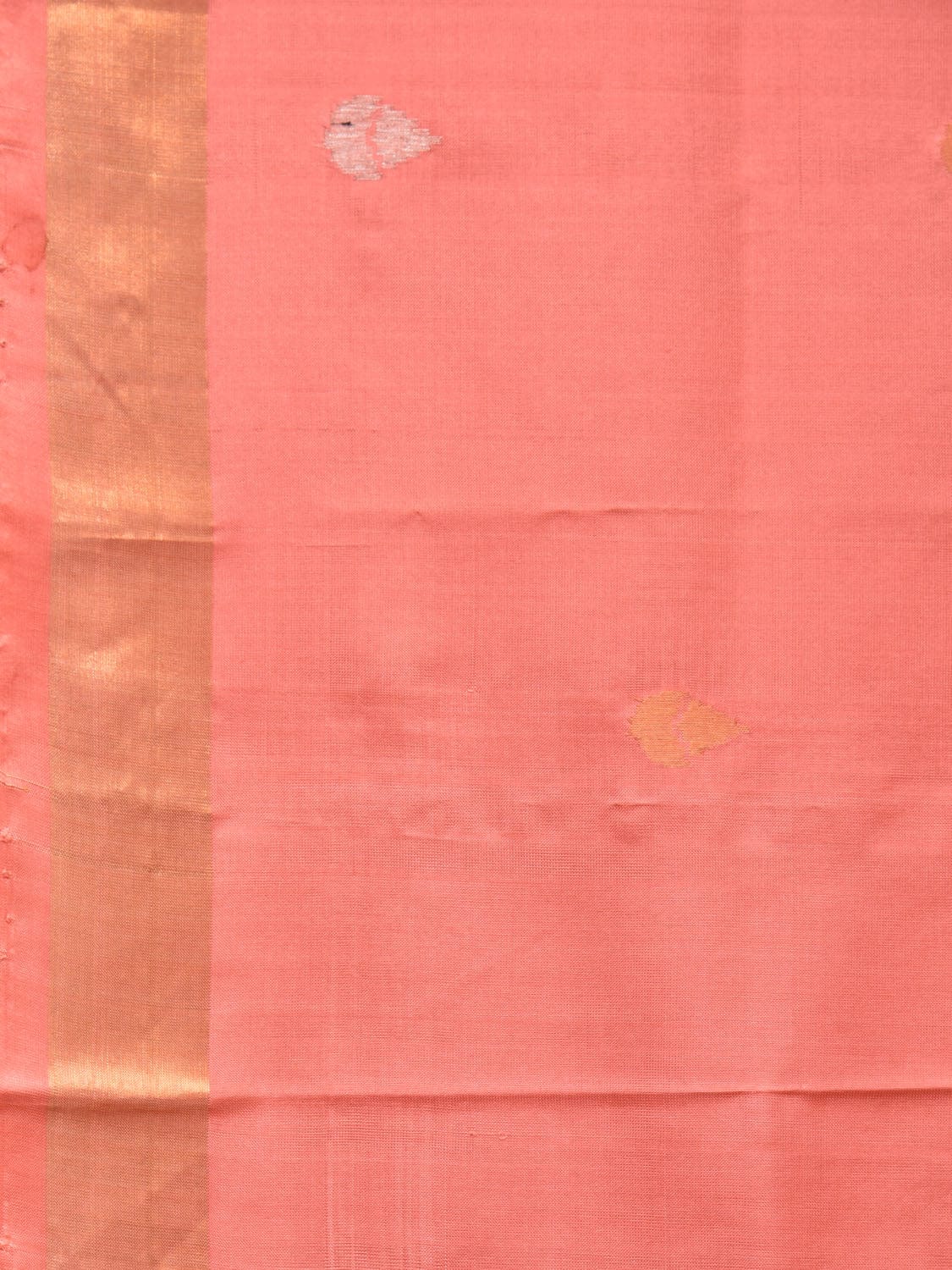 Peach Uppada Silk Handloom Saree with Birds and Floral Pallu Design - Global Threads
