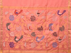 Peach Uppada Silk Handloom Saree with Birds and Floral Pallu Design - Global Threads