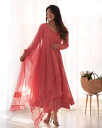 Evanik Peach Heavy Faux Georgette With Lucknowi Work Anarkali Suit - Distacart