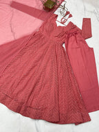 Evanik Peach Heavy Faux Georgette With Lucknowi Work Anarkali Suit - Distacart