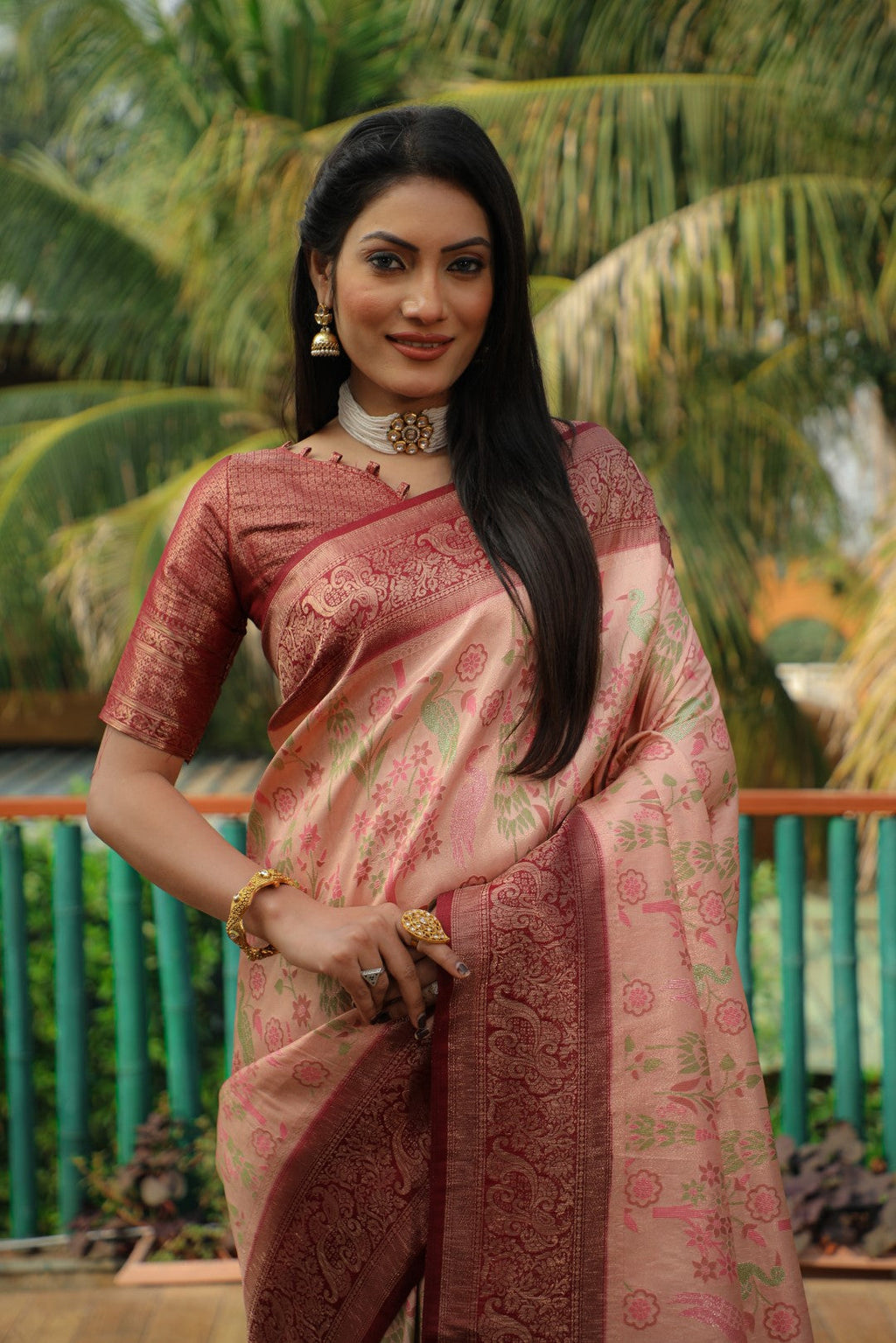 Anaita Peach Woven Design Pure Kanjivaram Soft Satin Silk Saree With Blouse - Distacart