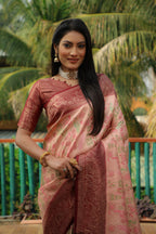 Anaita Peach Woven Design Pure Kanjivaram Soft Satin Silk Saree With Blouse - Distacart